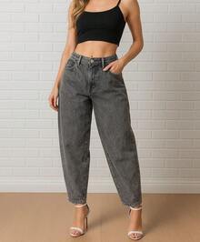 Women's Ballet Flat Graffiti Casual Jeans With Buttons - Summer Vacation - 灰色 - 查看 1