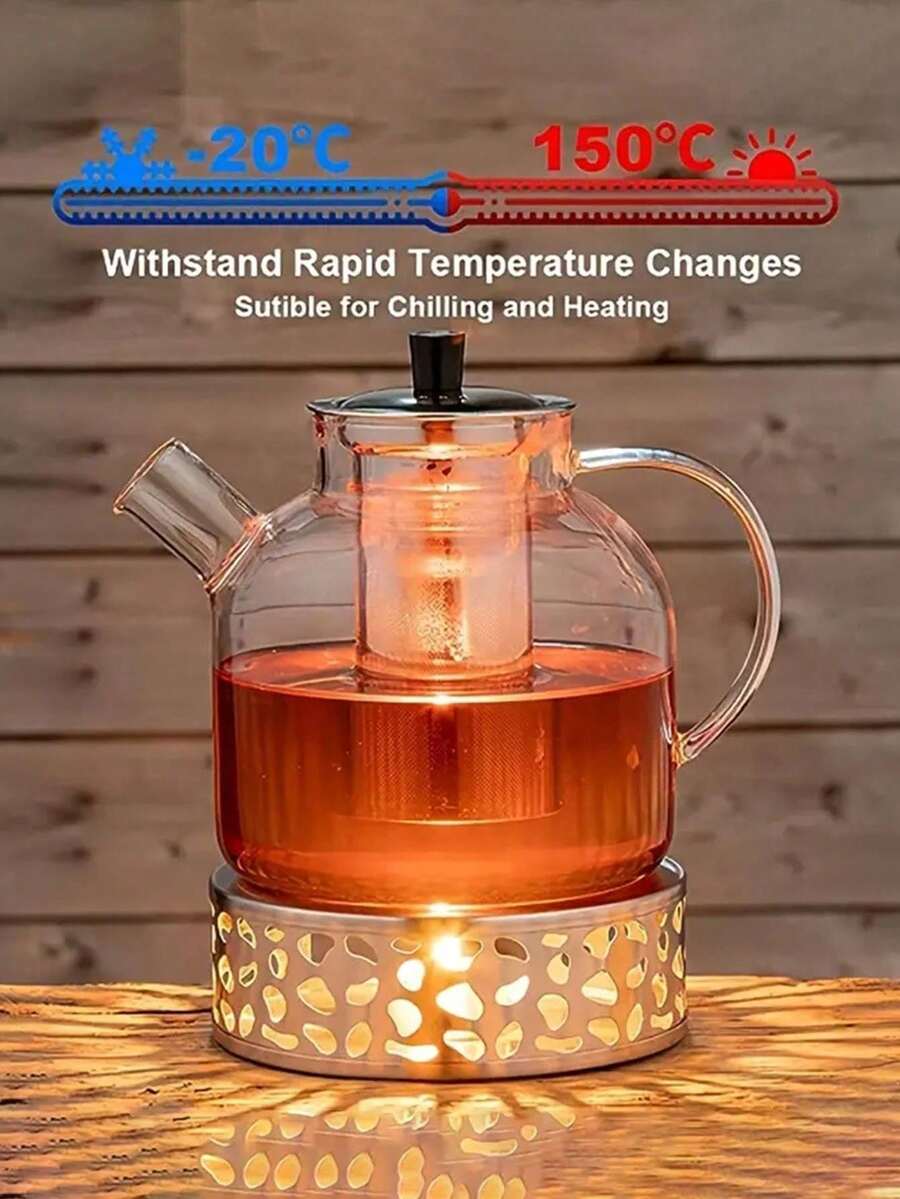 1 Set 1800ml (52oz) Glass Teapot With Removable Stainless Steel Infuser, Heat-Resistant Large Capacity Teapot, Handcrafted Floral Loose Leaf Pattern Design, Suitable For Women And Adults, Year-End Promotion Special Offer