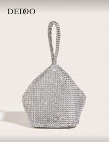 Lightweight, Business Casual Rhinestone Decor Bucket Bag Mini Drawstring Design, Clear Bag Faux Faux Pearl Bag Evening Bag, Dinner Bag Glamorous, Elegant, Exquisite, Quiet Luxury Rhinestone For Party Girl, Woman, Bride Perfect For Party, Dinner/Banquet Christmas Party Dress, Glamorous Rhinestone Bag, Perfectly Matching With Bridal Party, Best Choice Elegant Bag For Bridal Shower, Clutch Bag For Wedding, Party Bags,Perfect For Party Wedding Prom Dinner/Banquet Matching With Holiday Party Dress Evening Dress & Sequin Dress - 銀色 - 查看 2