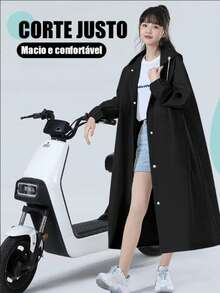 Waterproof Raincoat With Hood, Black, Lined - 黑色 - 查看 6