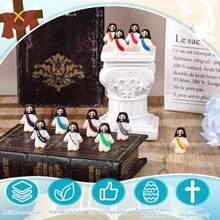 HAWTBememo 12 Pcs Mini Jesus Figures Easter Original Little Jesus Figures Rubber Pocket Toys To Hide And Seek Religious Party Favors Sunday School Baptism Gifts 12 Colors - As Pic - View 4