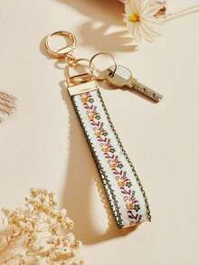 1pc Zinc Alloy Keychain, Chain, Bag Charm, Double-Layer Ribbon Keychain, Woven Strap Keychain, Keychain Accessories, Wristlet Keychain, Printed Ribbon Keychain, Women's Car Keychain, Women's Bag Charm Keychain, Universal Keychain, Women's Fashion Keychain (Slight Color Difference May Exist Due To Different Shooting Angles And Lighting, Please Refer To Actual Product. ) - 墨綠色 - 查看 6