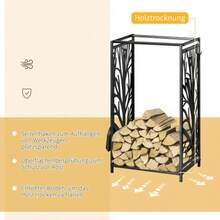 Kaminholzständer Mit Kaminbesteck, Brennholzregal Feuerholzablage Aus Stahl Schwarz 46 X 30 X 70 Cm Für Gemütliche Abende - Black - View 5