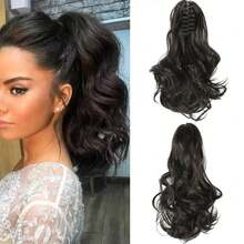 14英寸合成马尾假发，女士中长卷发接发，带发带，圣诞节和万圣节礼物，圣诞节和万圣节发饰，发夹，优雅 - 彩色 - 查看 11