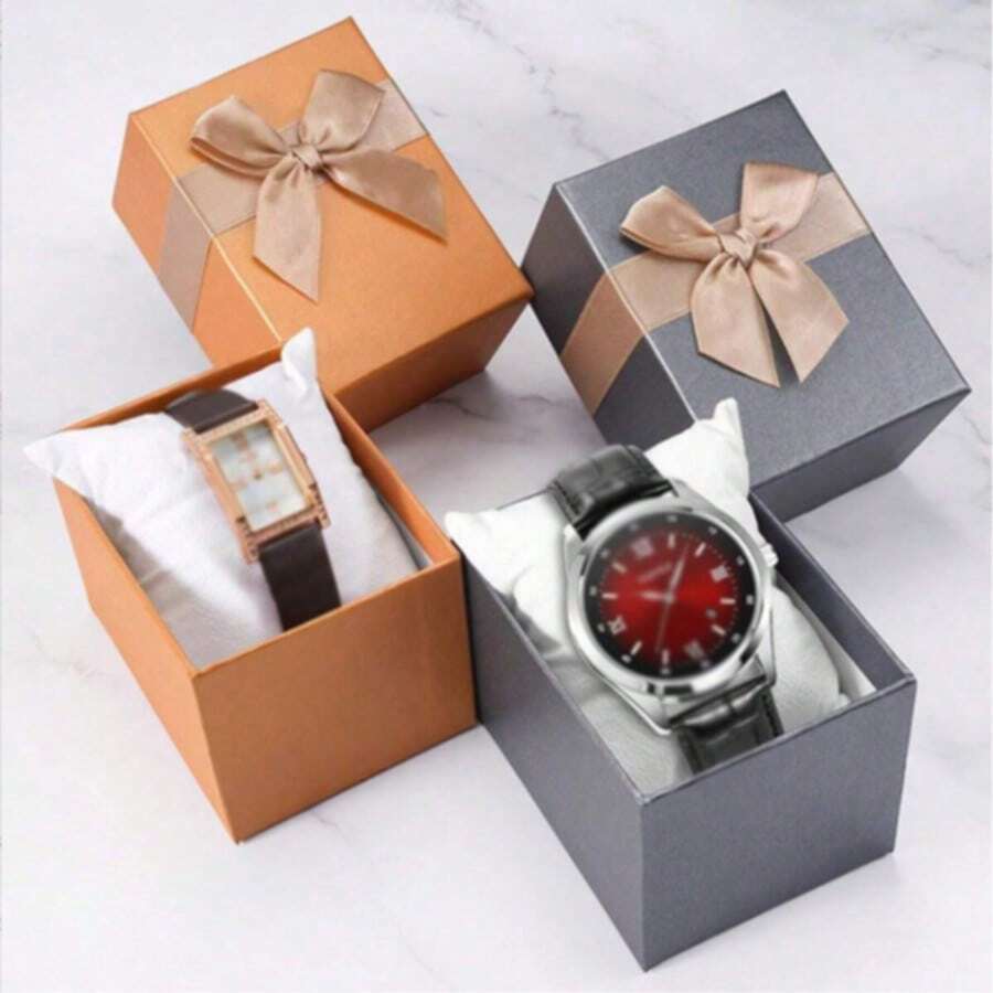 1pc Fashionable High-End Bow Tie Watch Storage Box, Top & Bottom Cover Watch Accessory Box, Business Gift Box, Square Packaging Empty Box, Holiday Gift Box, Valentine's Day Gift Box