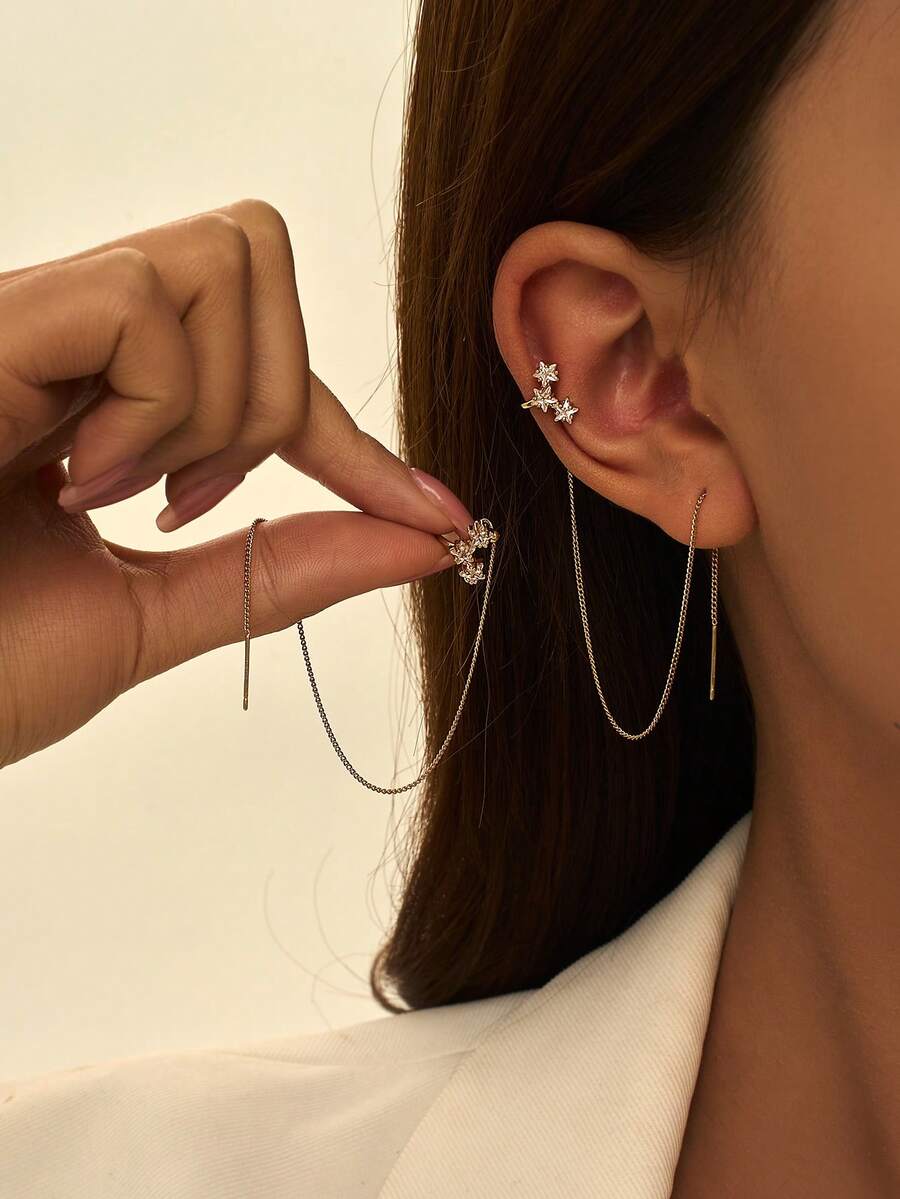 Tkool 1对女士微镶锆石流苏耳夹耳环