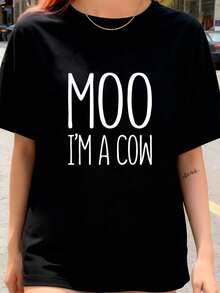 Moo Ich bin ein Kuh-Shirt Erwachsene Männer Frauen Kinder Kuhkostüm T-Shirt Frauen T-Shirt Grafik-T-Shirts Crop Tops Outfits Tops T-Shirt - Schwarz - Übersicht 1