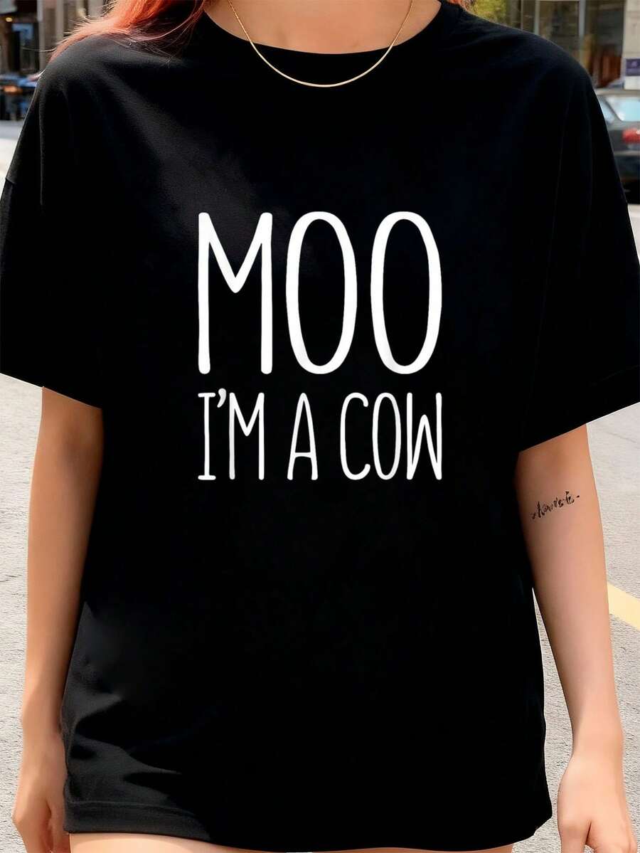 Moo Ich bin ein Kuh-Shirt Erwachsene Männer Frauen Kinder Kuhkostüm T-Shirt Frauen T-Shirt Grafik-T-Shirts Crop Tops Outfits Tops T-Shirt - Schwarz - Übersicht 1