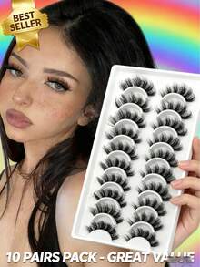 7 Pairs Manga Lashes Faux Mink Eyelashes, Natural & Thick False Eyelashes, Makeup Travel Essentials (TEN03)