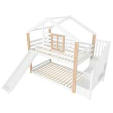 Children's Bunk Bed With Slide And Scandinavian-Style Staircase, Solid Wood Construction, Stable And Saf, With Safety Rail And Storage Space, Space-Saving, Ideal For Siblings, Certified EN 747-1:2024 - White - View 10