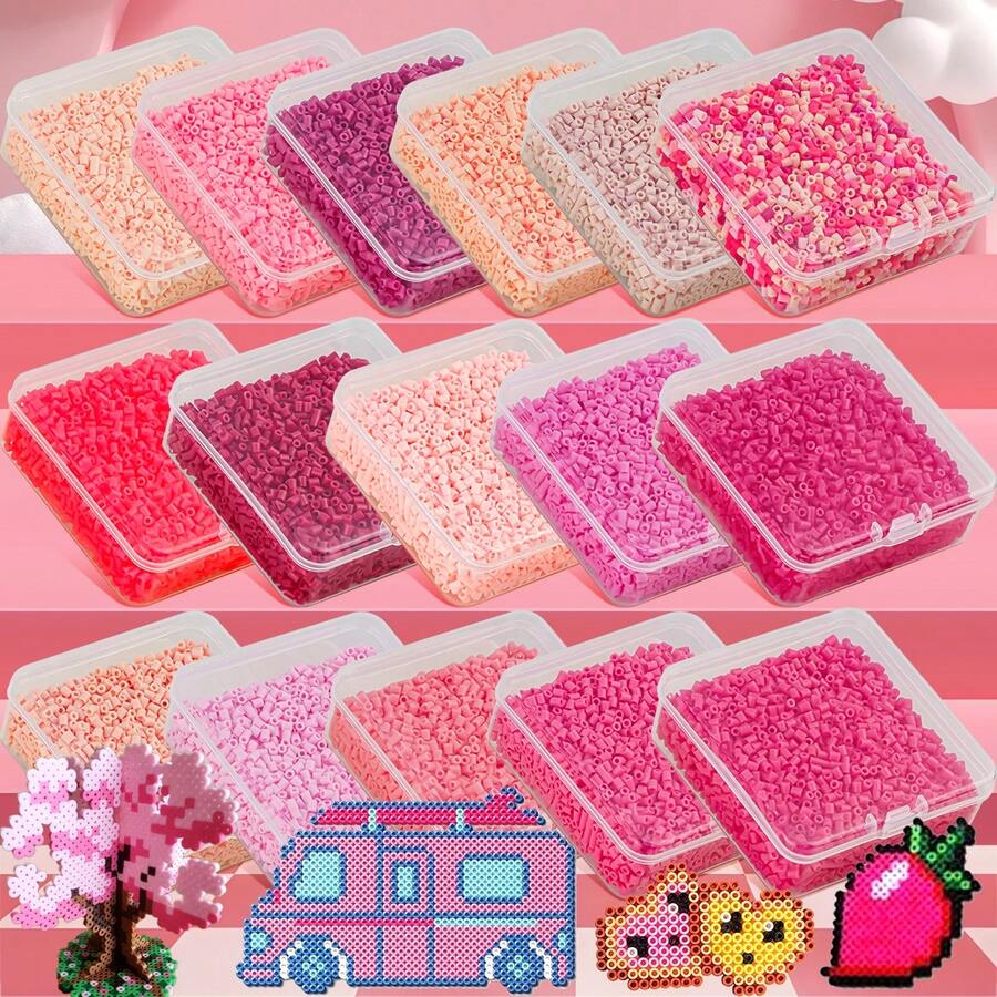 1 Box (3000pcs) 2.6mm Pink Tone Large Hole Mini Fuse Beads - DIY Jewelry Making, Pixel Art & Craft Mosaic Colorful Plastic Beads - Durable Crafting Supplies For Jewelry Designers