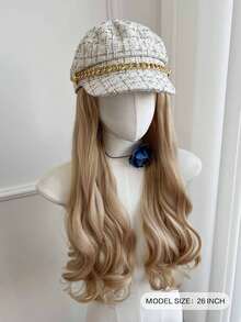 26英寸合成假发帽，长款波浪卷发白色假发帽，带合成发片，适合女性和女孩冬季佩戴（自然黑、浅棕、深棕、金色） - 彩色 - 查看 3