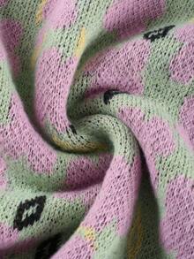 Plus Size Women Mint Green Loose Cardigan, Sweet Casual Single-Breasted Knit Jacket