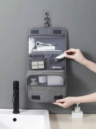 1PC Hanging Foldable Travel Toiletry Bag For Men: Water-Resistant Dry-Wet Separation Organizer With Multiple Compartments – Spacious Bathroom Storage Case For Toiletries, Shaving Kits, Cosmetics & Travel Essentials