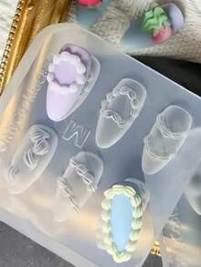 1 pieza Molde de uñas con volantes de crema francesa, molde de silicona 3D adecuado para manualidades de resina, diseño de lazo a rayas de encaje de crema de pastel gótico DIY, herramienta de eliminación de uñas fresca y pequeña - Multicolor - Ver 5