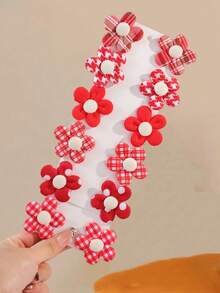 12 piezas de accesorios para el cabello de niña con lindas flores rojas versátiles - Rojo - Ver 4