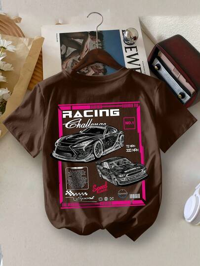 男童休闲赛车印花圆领夏季T恤