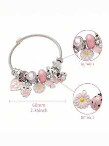 Minimalist Fashionable Pink Love Flower Pearl Crystal Multi-Element DIY Bracelet, Cute Girl Bow Daisy Insect Bracelet, Suitable For Daily, Festivals, Sweet Gifts For Girlfriends, Best Friends, New Year, Valentine's Day, Ramadan - Pink - View 5