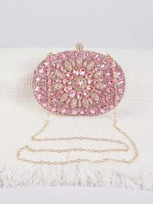 Sparkling Luxurious Rhinestone Decor Handbag, Small Clutch Purse, Elegant For Evening Gown, Wedding, Party, With Metal Chain, Fashionable Lady Handbag, Bridal Purse, Perfectly Matching With Prom Accessories, Prom Bag For Party, Clutch Bag For Wedding - 粉色 - 查看 9