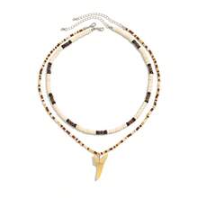 European And American Fashion Personality Imitation Shark Tooth Pendant Necklace For Men Coconut Shell Wooden Bead Clavicle Chain - Màu hỗn hợp 06219 - Xem 5