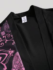 男士佩斯利花纹日式文字宽松七分袖休闲和服式上衣