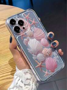 Pink Seashell And Starfish Pattern Transparent Space Phone Case For Galaxy A13, A14, A15, A16, A21S, A22, A23, A24, A25, A32, A34, A35, A50, A52, A53, A54, A55, A73, S21 Ultra, S22 Plus, S23+, S24 FE, And Phone 17, 17Air, 17pro, 17pro Max, 16, 15, 14, 13, 12, 11, PRO MAX, X, XS, PLUS. Stylish And Simple Design. Shockproof And Soft Protective Cover. Unique Creative Design. - 彩色 - 查看 2