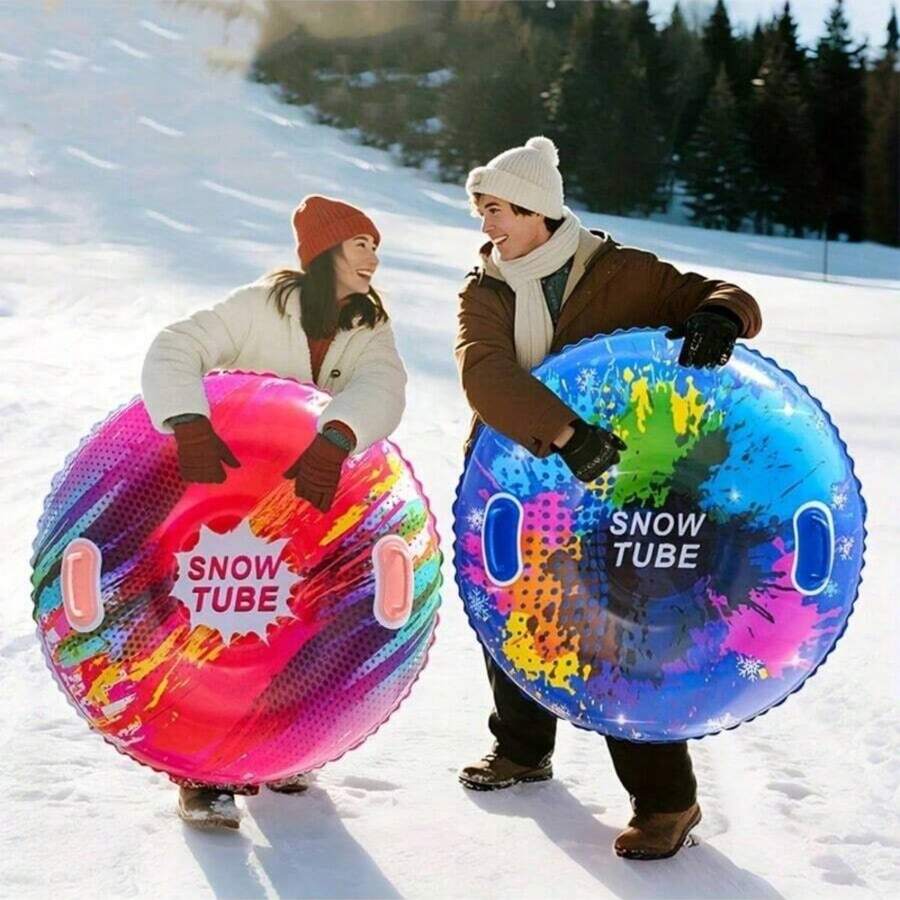 Inflatable Snow Tube - Heavy Duty PVC Foldable Winter Water Sled, Blue/Black/Green/Pink/White, With Air Compatible Design - Snow Tubing, Ski Resort Fun, Christmas & New Year Gift - Multicolor - View 1