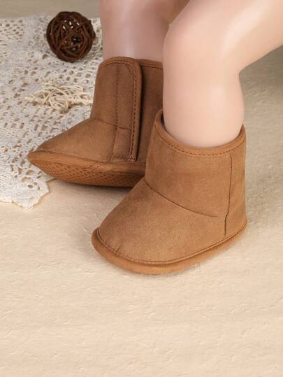 Infant/Toddler Solid Color Warm Boots With Thermal Lined, Snow Boots For 0-3-12 Months, Lightweight & Non-Slip