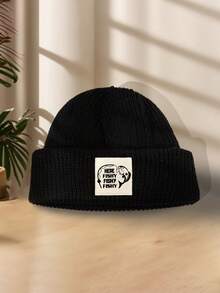 男士针织帽，1顶，带布标“HERE FISHY”，时尚个性，适合钓鱼、滑雪、露营、情侣佩戴，弹性帽型，秋冬季款。 - B - 查看 6