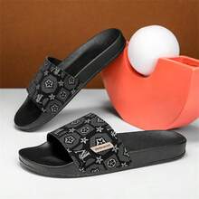 Men's Slippers, Special Printed Design Uppers + Metal Decor Men's Slippers, Soft EVA Flat Non-Slip House Slippers, Men's Beach Slippers, Super Comfortable Non-Slip Durable Men's Casual Slippers, Suitable For Daily, Casual, And Holiday Wear - Black - View 14