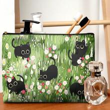 XAPY C Makeup Bag For Purse Of Cosmetic Bags For Wen Fun  Zper Travel Tetry Pouch 10X8 Inches-Black Cat Floral Makeup Pouch - 白色 - 查看 4