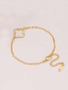 Elegant & Fashionable Luxury European-Style Four-Leaf Clover Zirconia Stainless Steel Women's Bracelet Set, Versatile For Multiple Occasions And As A Gift For Friends - Yellow Gold - View 4