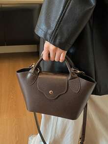 Fashionable Minimalist Chic Handbag With Flap Design, Suitable For Shoulder Or Crossbody Wear, Autumn/Winter - Coffee - View 7