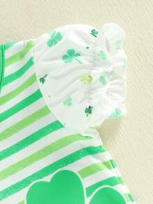 Mono para bebé niña, manga corta, cuello redondo, rayas, trébol, ropa informal - Esmeralda - Ver 9