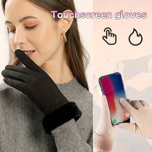 WEKOME 1 Pair Women's Winter Double-Layered Touch Screen Texting Warm Gloves, Knitted Fleece To Keep You Warm In Cold Weather, Perfect For Parties, Driving, Playing Games, Cycling, Hiking And Writing Halloween Accessories Winter Gloves - 粉色 - 查看 5