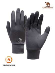 CAMEL CROWN 跑步运动防风加绒保暖手套防滑减震骑行手套 - 碳灰 - 查看 9