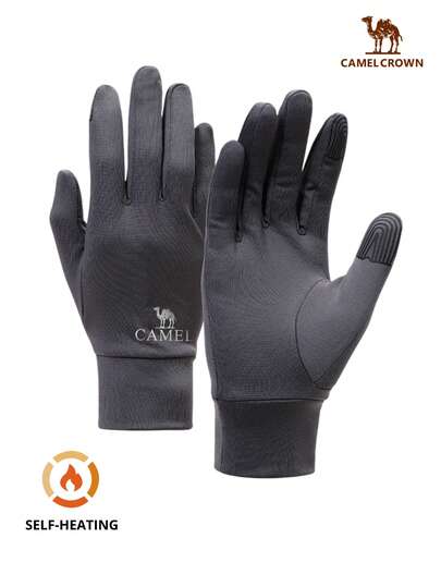 CAMEL CROWN 跑步运动防风加绒保暖手套防滑减震骑行手套