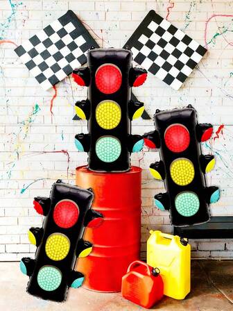 1/3pcs Traffic Signal Light Balloons, Includes Traffic Signal Light, Red & Green Light, Foil Balloons, Suitable For Racing Theme, Motorcycle & Car, Birthday Party Decorations, Traffic Signal Lights, Racing Theme Party Supplies, Red, Yellow And Green Decor