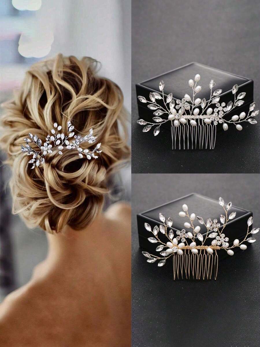 欧美风格仿珍珠水钻装饰发梳，适用于新娘婚礼摄影配饰，批发优雅头饰，情人节配饰