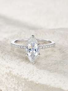 925纯银莫桑石戒指，女士款，低过敏性，高端订婚/结婚戒指，情人节/生日礼物，防氧化礼盒包装 - 戒指 - 查看 6