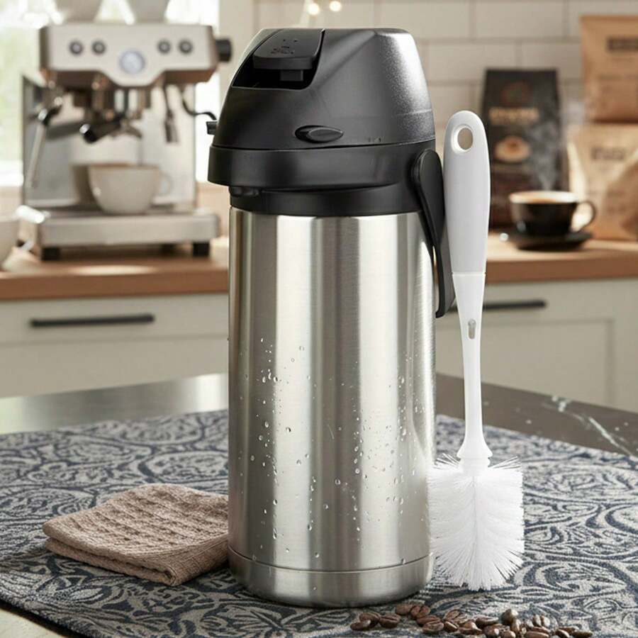 64盎司/1.9升带泵咖啡壶，保温咖啡机，配有清洁刷和清洁布，360°旋转底座，真空隔热泵，双层隔热不锈钢饮料分配器，冷热水控制杆 - 彩色 - 查看 1