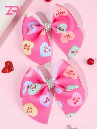 2pcs Valentine's Day Rose Red Rhinestone Bow Hair Clips, Suitable For Girls And Teenagers, Alligator Clips, Sweet Bow Hair Accessories, Date Wear Hair Decorations, Valentine's Day Hair Accessories, Claw Clips, Hair Clips Valentine's Day Accessories Gift