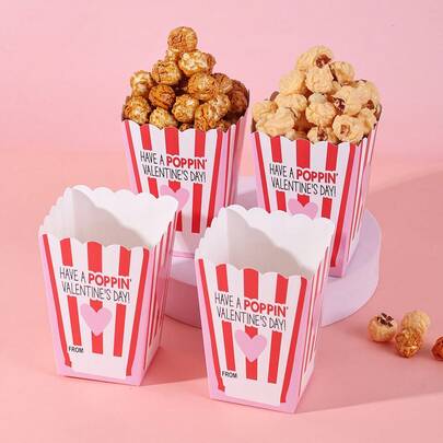 10pcs/Set Popcorn Box Paper Snack Candy Container, Cute Cartoon Food Storage Box Suitable For Valentine's Day, Birthday, Sleepover Party, Movie Night, Gift