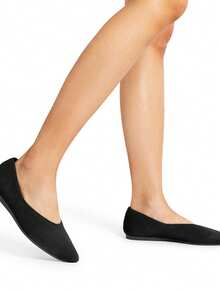 Women Knit Flats Pointed Toe Ballet Flats Comfortable Arch Support Dress Work Office Business Casual Slip-On Flats Shoes - 黑色 - 查看 7