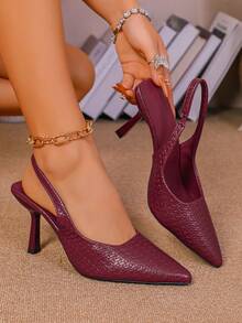 Women's Pointed Toe Kitten Heel Slip-On Sandals - Burgundy - View 13