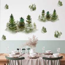Watercolor Pine Tree Wall Decals Peel And Stick Large Tree Wall Sticker Tree Branches Wall Decal Forest Tree Wall Stickers For Living Room Bedroom Woodland Nursery Decor,WatercolorTree - 水彩樹 - 查看 4