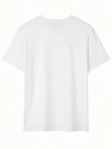 Camiseta casual de manga corta con cuello redondo y estampado de letras para hombre, verano en tela poliester semitransparente ligera - Blanco - Ver 2