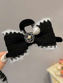 1个秋冬优雅蝴蝶结发髻爪夹，毛绒发爪优雅发夹时尚发饰冬季发饰 - 彩色 - 查看 5