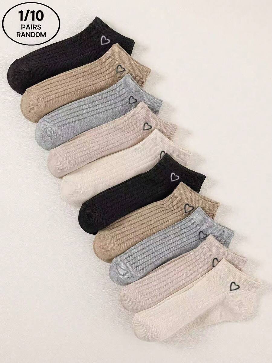 1 Pair/10 Pairs Random 5-Color Heart Pattern Soft Breathable Socks, Lightweight & Fashionable, Suitable For Campus, University, Parties, Casual Wear, Unisex - Multicolor - View 1