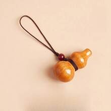 A Natural Peach Wood Carved Gourd Mobile Phone Chain Keychain - Cà phê 2 - Xem 1